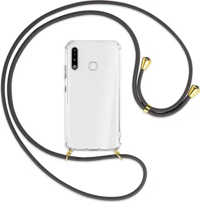 Produktbild von Handykette Backcover-Schutzhülle mit Band (Metall goldfarben) für Samsung Galaxy A70e - dunkelgrau