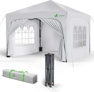 Zdjęcie produktu dla VOUNOT® altana 3x3m z 4 panelami bocznymi i 4 workami z piaskiem, składana altana pop up, wodoodporny, składany namiot ogrodowy, namiot imprezowy, biały