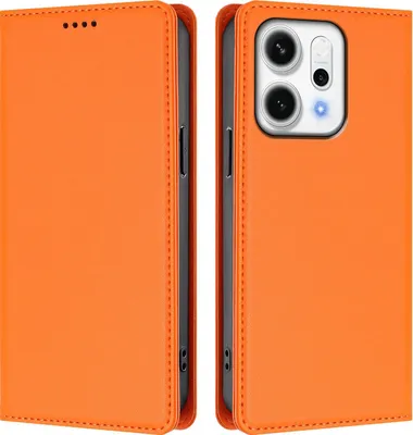 Produktbild von Handyhülle für Oppo Reno14 /Reno14 F 5G, Kunstleder Klapphülle Stoßfeste Magnetische Hülle mit Ständer Orange