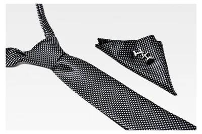 Produktbild von Krawatten-Set mit gestreifter grauer Krawatte, Einstecktuch und Manschettenknöpfen für Herren - 100% Seide - Klassisch, elegant und modern - (Geschenk, ideal für Männer zum Geburtstag oder zur Hochzeit)