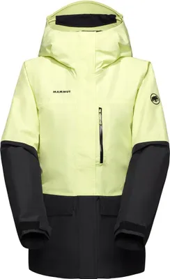 Zweifarbige Mammut Fall Line HS Thermo Hooded Jacke in Hellgelb und Schwarz mit Kapuze und Reißverschlussbrusttasche