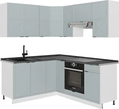 Image de Cuisine en angle Vicco Fame-Line Bleu clair-gris/Blanc 190 x 160 cm, PT Anthracite, Model 51235