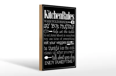 Produktbild von Holzschild Spruch 20x30cm Kitchen Rules wash your hands
