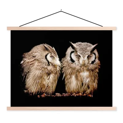 Produktbild von MuchoWow® Textilposter Eule - Vogel - Schwarz 40x30 cm mit holzfarbenen Rahmen - Bilder