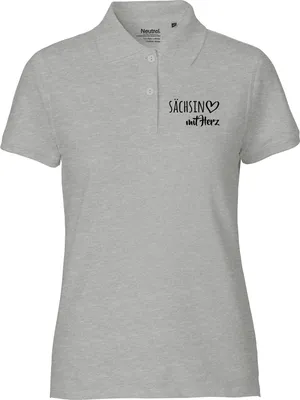 Produktbild von Huuraa Damen Polo Shirt Sächsin mit Herz S Sport Grey Bio Baumwolle Fairtrade Poloshirt Geschenkidee