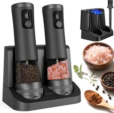 Imagen del producto de Molinillos eléctricos de pimienta y sal con indicador de batería, capacidad de carga, ajuste externo de tamaño de molienda y mecanismos de cerámica (s)