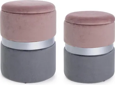 Produktbild von 2er Set Pouf Polina 36 x 36 x 44 cm MDF Polyester Grau Rosa