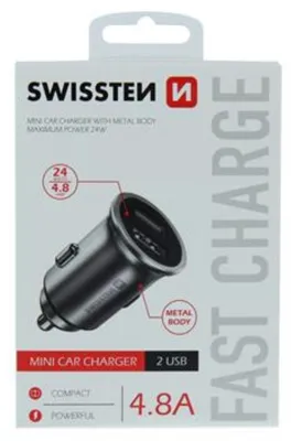 Image de Adaptateur voiture SWISSTEN 24W, 2 ports, USB-A