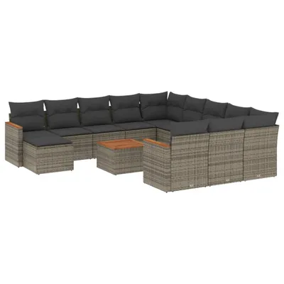 Productafbeelding van 13-delige Loungeset met kussens poly rattan grijs