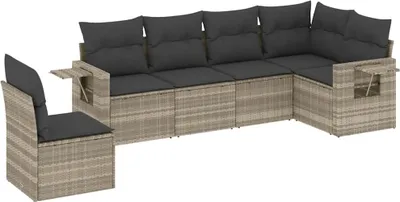 Produktbild von vidaXL 6-tlg. Garten-Sofagarnitur mit Kissen Hellgrau Poly Rattan