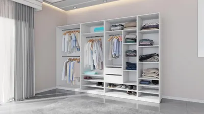 Produktbild von Kleiderschrank 320 cm TRES B – großes offenes Schranksystem ohne Türen mit Schubladen & Kleiderstangen WEIß