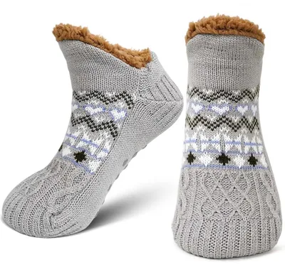 Produktbild von Haussocken Herren Winter Warm Kuschelsocken Stoppersocken Dicke Hüttensocken ABS mit Noppen Flauschige Wintersocken 1 Paar 39-46 Grau