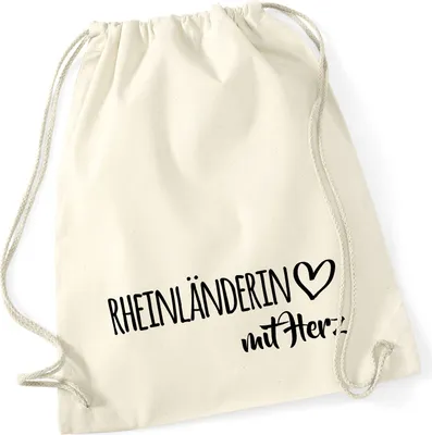 Produktbild von Huuraa Turnbeutel Rheinländerin mit Herz 12 Liter Natural Baumwolle Rucksack Geschenkidee