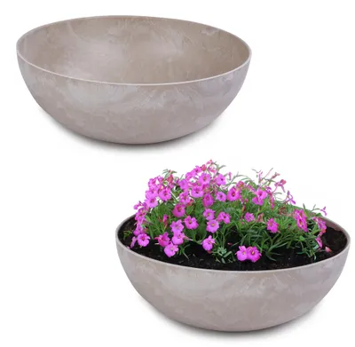 Image de Jardinière ronde ventrue de 20 cm pour l'extérieur, marbrée sable