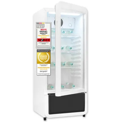 Produktbild von Exquisit Glastürkühlschrank, 200l Getränkekühlschrank mit LED, Umluft, 3 verstellbare Ablagen, CoolPro, GKS5180-GT-431D weiss