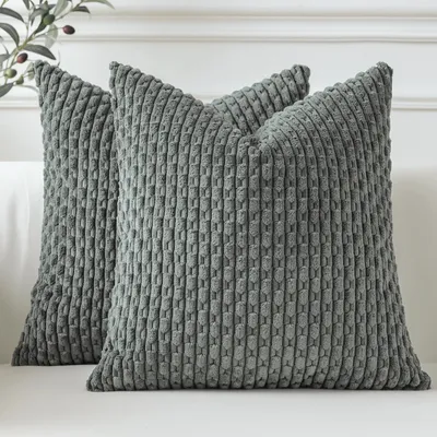 Imagen del producto de Omgoods - Juego de 2 fundas de cojín decorativas de pana gris oscuro, 60 x 60 cm