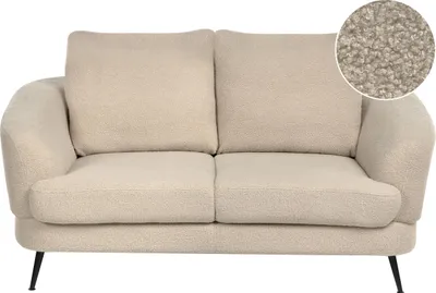 Produktbild von BELIANI 2-Sitzer Sofa Hellbeige Bouclé Stoffbezug mit Schwarzem Metallgestell Lose Rückenkissen Modernes Design Wohnzimmer Polstersofa