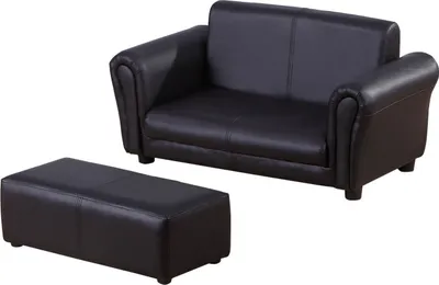 A black children's sofa and matching ottoman are shown against a white background.