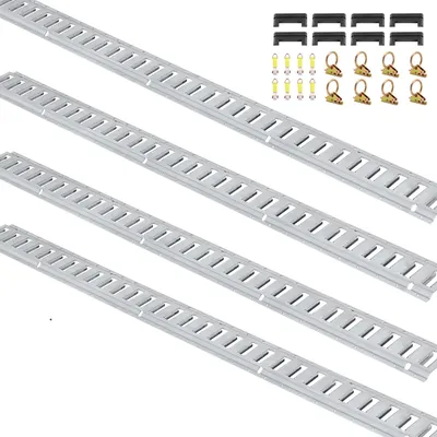 Image de SucceBuy Jeu de rails d'arrimage E-Track, 24 pièces de 5 pouces E-Tracks. Contient 8 rails, 8 joints toriques, 8 sangles d'arrimage avec anneau en D. Polyvalent pour le fret, les motos, les vélos, charge de 1800 lbs