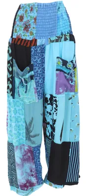 Produktbild von Weite Farbenfrohe Patchwork Palazzohose, Boho Sommerhose - Türkisblau, Damen, Viskose, Hosen