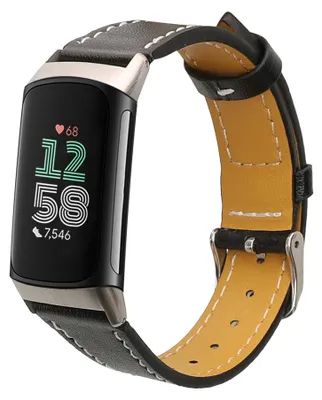 Produktbild von kwmobile Echtleder Uhrenarmband für Fitbit Charge 6 / Charge 5 Armband - Ersatzarmband für Fitnesstracker - Wechselarmband Smartwatch - Schwarz