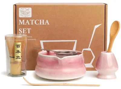 Immagine prodotto di Set per Matcha, 6 pezzi: ciotola in Vetroceramica, frustino in bambù, setaccio, cucchiaino, accessori, colore beige