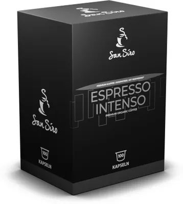 Produktbild von San Siro Bio Premium Kapselkaffee ESPRESSO INTENSO - 100 Kapseln - Recyclebare Aluminium Kapseln für Nespresso und SanSiro Smart Kapselmaschinen