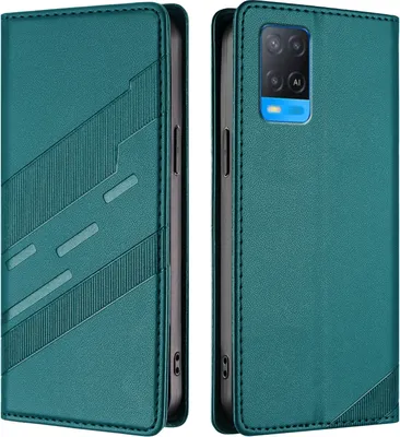 Produktbild von Hülle für Oppo A54 4G/A54S/A55 5G/A16/A16S/A55S 5G/A53S 5G/A56 5G, Kunstleder Brieftaschen Handyhülle mit Kartenfach und Standfunktion Grün