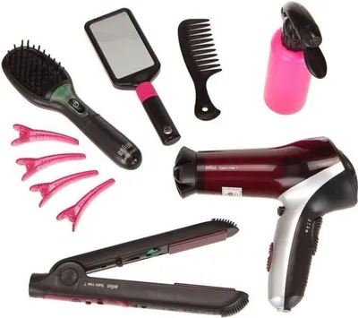 Produktbild von Frisier Set Kinder Braun Satin Hair 7, Mega Set mit Zubehör, Realistischer Fön und Glätteisen, Ab 3 Jahren