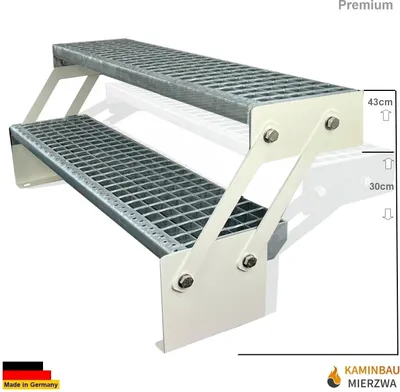 Obrázek produktu pro Mřížové ocelové příčkové schody 2 nastavitelné stupně Pozinkované a bíle práškově lakované příčky Šířka 100 cm x výška Nastavitelná 30-43 cm