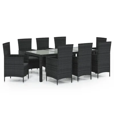 Image de vidaXL Salon de jardin 9 pièces avec coussins Poly rotin noir