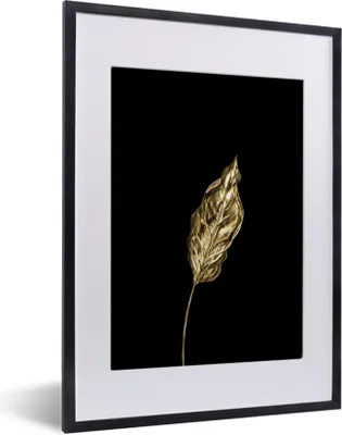 Produktbild von MuchoWow® MuchoWow® Gerahmtes Poster Schwarz und Gold - Blatt - Abstrakt 30x40 cm - Poster mit zchwarzem Bilderrahmen - Wandposter Schlafzimmer