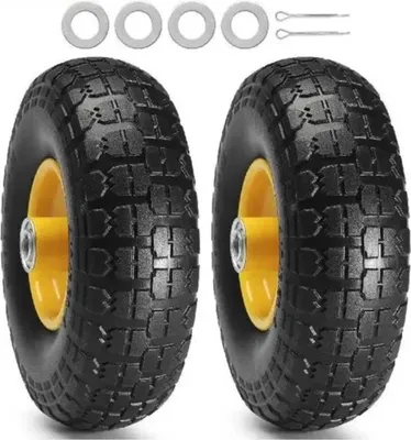 Productafbeelding van Wielen voor kruiwagens, 10 inch – set van 2 – Massieve, puntsvaste Polyurethanbanden – Draagvermogen 180 kg – Geschikt voor kruiwagens, aanhangwagens en tuinkarikken