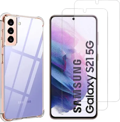 Immagine prodotto di Custodia antiurto per Samsung Galaxy S21 5G con 2 protezioni per lo schermo in vetro temperato Phonillico