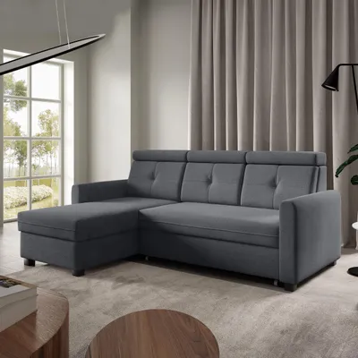 Produktbild von Ecksofa MILANO Graphit, L-Form - mit Schlaffunktion, Bettkasten & Ottomane links