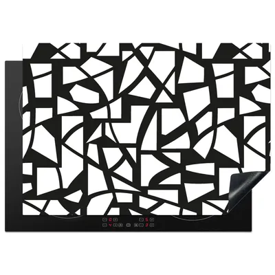 Produktbild von KitchenYeah© Herdabdeckplatte Muster - Geometrisch - Weiß - Schwarz , 75x52cm, Küche Deko, Glaskeramikkochfeld Herdabdeckung, Abdeckplatte fùr Kochfeld