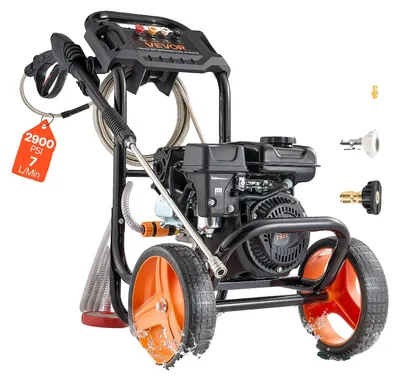 Produktbild von VEVOR Benzin Hochdruckreiniger, 4400 PSI 4,0 GPM, Benzinbetriebener Hochdruckreiniger mit Kupferpumpe, Spritzpistole und Verlängerungsrohr, 5 Schnellwechseldüsen, zum Reinigen von Autos, Häusern, Einfahrten, Terrassen, Horizontal-b, 2900 PSI