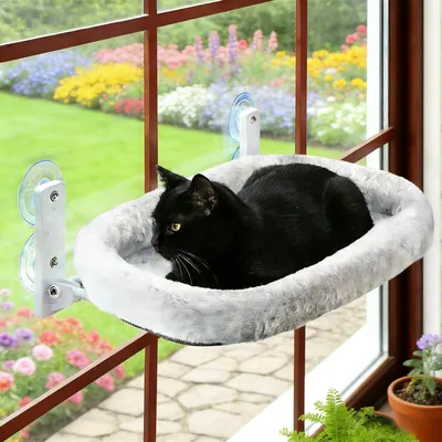 Immagine prodotto di Letto per gatti da finestra, 52 cm, fino a 40 kg, pieghevole, grigio, per gatti
