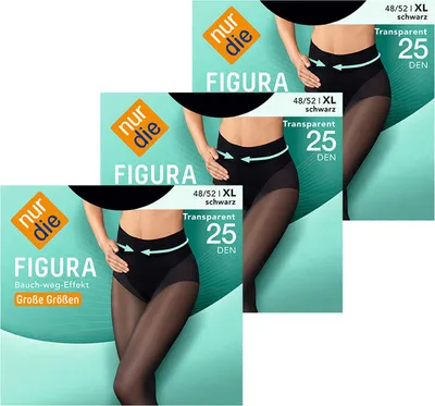 Produktbild von NUR DIE 3-Pack Feinstrumpfhose Figura Große Größen 25 DEN - schwarz - 48-52