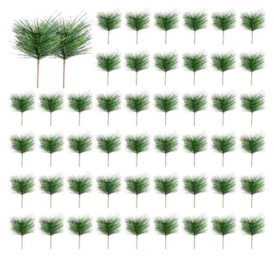 Produktbild von Künstliche grüne Tannennadelzweige 9 cm, 50 Stück, für Dekoration im Garten und Haus