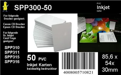 Produktbild von Dr. Inkjet 50 weiße Inkjet PVC Karten für Kartendrucker - beidseitig bedruckbar!