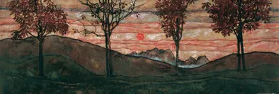 Obrázok produktu pre Egon Schiele umelecká tlač obrazu - Štyri stromy, gaštanová aleja na jeseň, 1917 (53 x 158 cm)