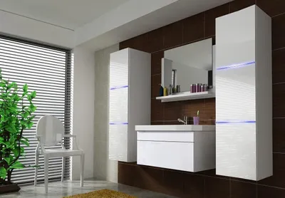 Produktbild von Furnitech Luna II 60 Badezimmer Bademöbel Badeschränke Spiegel Set (LED weiß, Weiß)