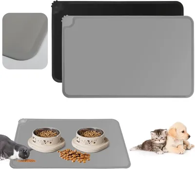 Produktbild von 2er-Set Silikonmatten für Katzen und Hunde | 48 x 30 cm | Wasserfest & rutschfest | Leicht zu reinigen | Schwarz und Grau