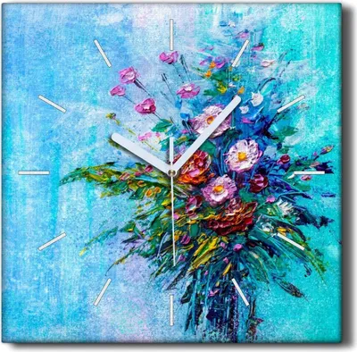 Produktbild von Coloray Hodiny Unikátní 30x30 cm  Tiché hodiny Pro obývací pokoj a kuchyň Nástěnné hodiny Plátno Černé ručičky hodin - Malování květin