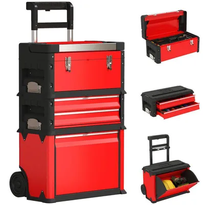 Image de Armoire à outils – 3 tiroirs avec serrure – armoire de rangement et armoire d'atelier sur roulettes