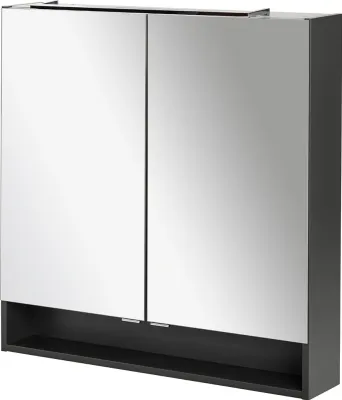 Produktbild von Fackelmann Spiegelschrank, 2-türig, 80 x 80 x 15,5 cm, LED, Soft-Close-System, 2 USB-Anschlüsse, Schalter, Steckdose, Schwarz, Chromoptik, LUNA