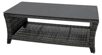 Loungetisch 120x60 cm, Aluminiumrahmen, Korboptik, Keramikglas, Grau