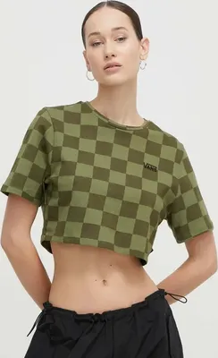 Obrázek produktu pro Dámské zelené kostkované tričko Vans Checker Crew Crop II Olivine-XS