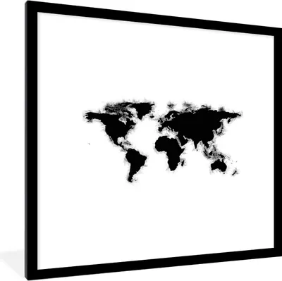 Produktbild von MuchoWow® MuchoWow® Gerahmtes Poster Weltkarte - Schwarz - Aquarell 40x40 cm - Poster mit zchwarzem Bilderrahmen - Poster - Plakat im Rahmen